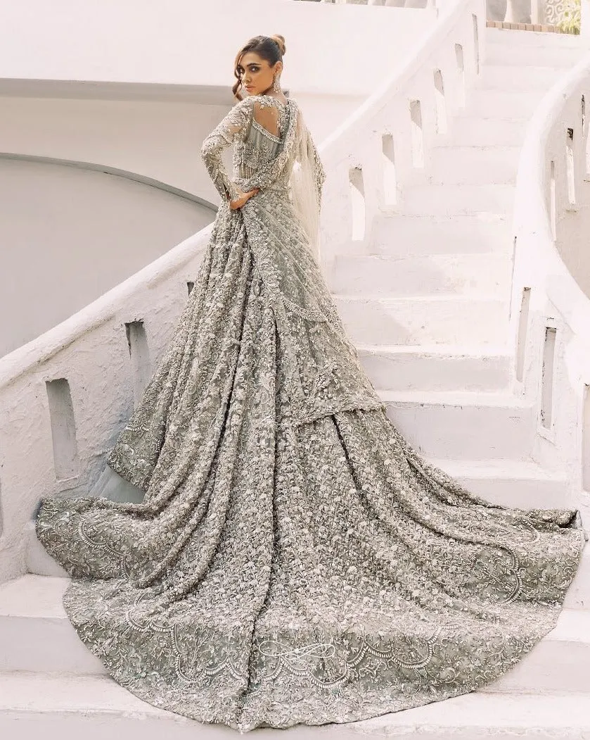 Embellished Silver Grey Lehenga Bridal Gown for Wedding Wear