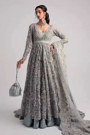 Embroidered Bridal Lehenga with Long Tail Organza Pakistani Wedding Gown and Dupatta Dress