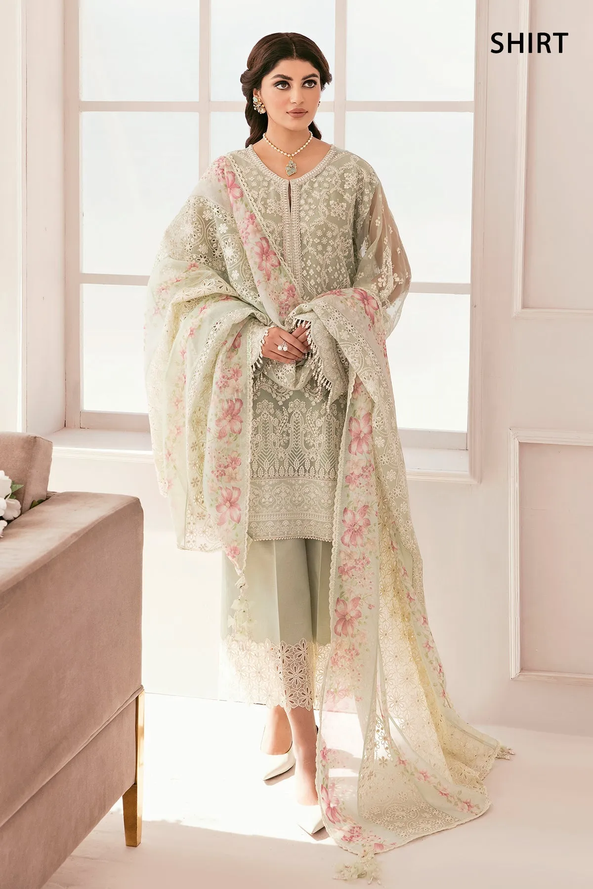 Embroidered Green Pakistani Party Dress in Chiffon