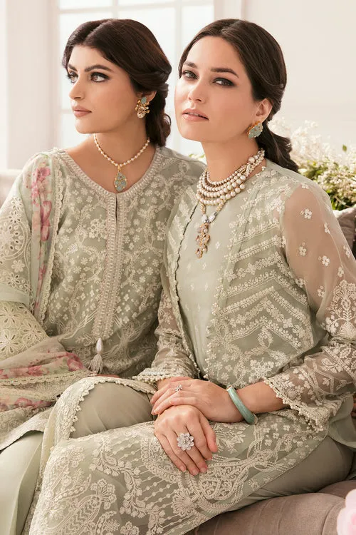 Embroidered Green Pakistani Party Dress in Chiffon