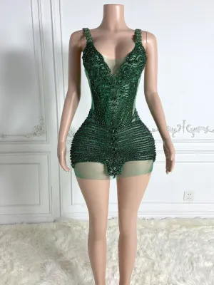 Emerald Enchantment Sultry Backless Mini Dress