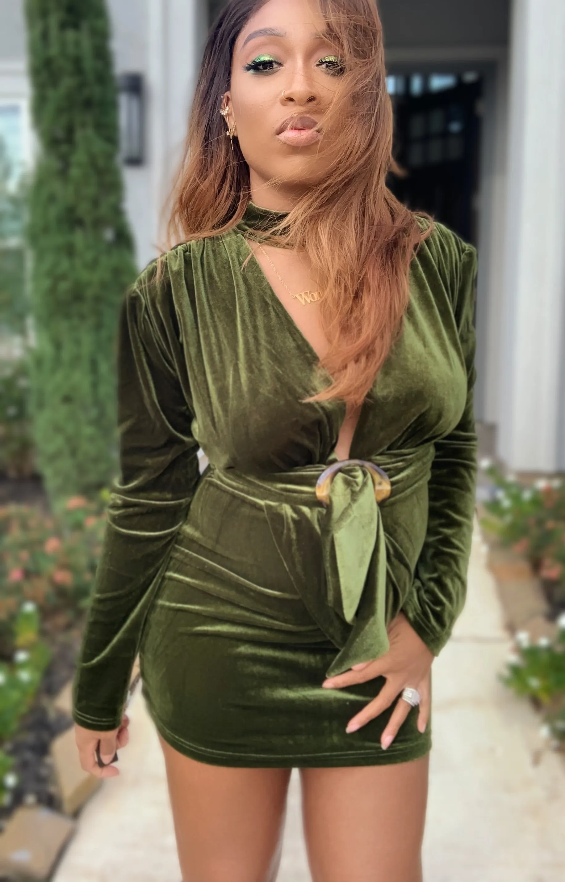 Emerald Green Velvet Dress