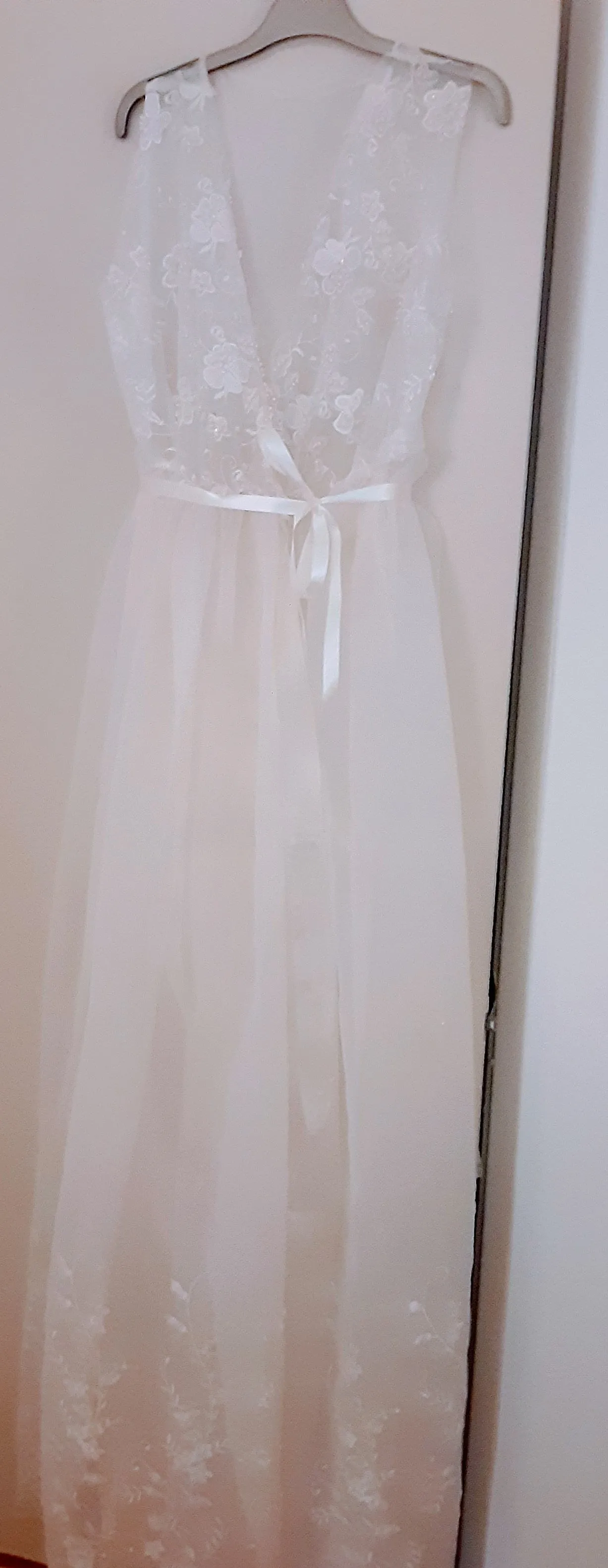 Enchanting Organza Chiffon Pearl Beaded White Dream Gown (Bridal)