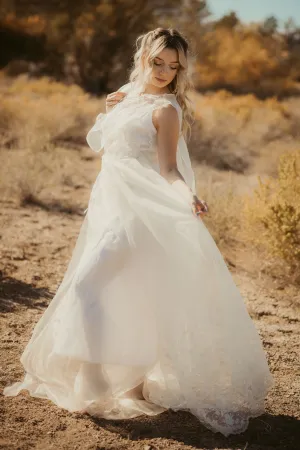 Enchanting Organza Chiffon Pearl Beaded White Dream Gown (Bridal)
