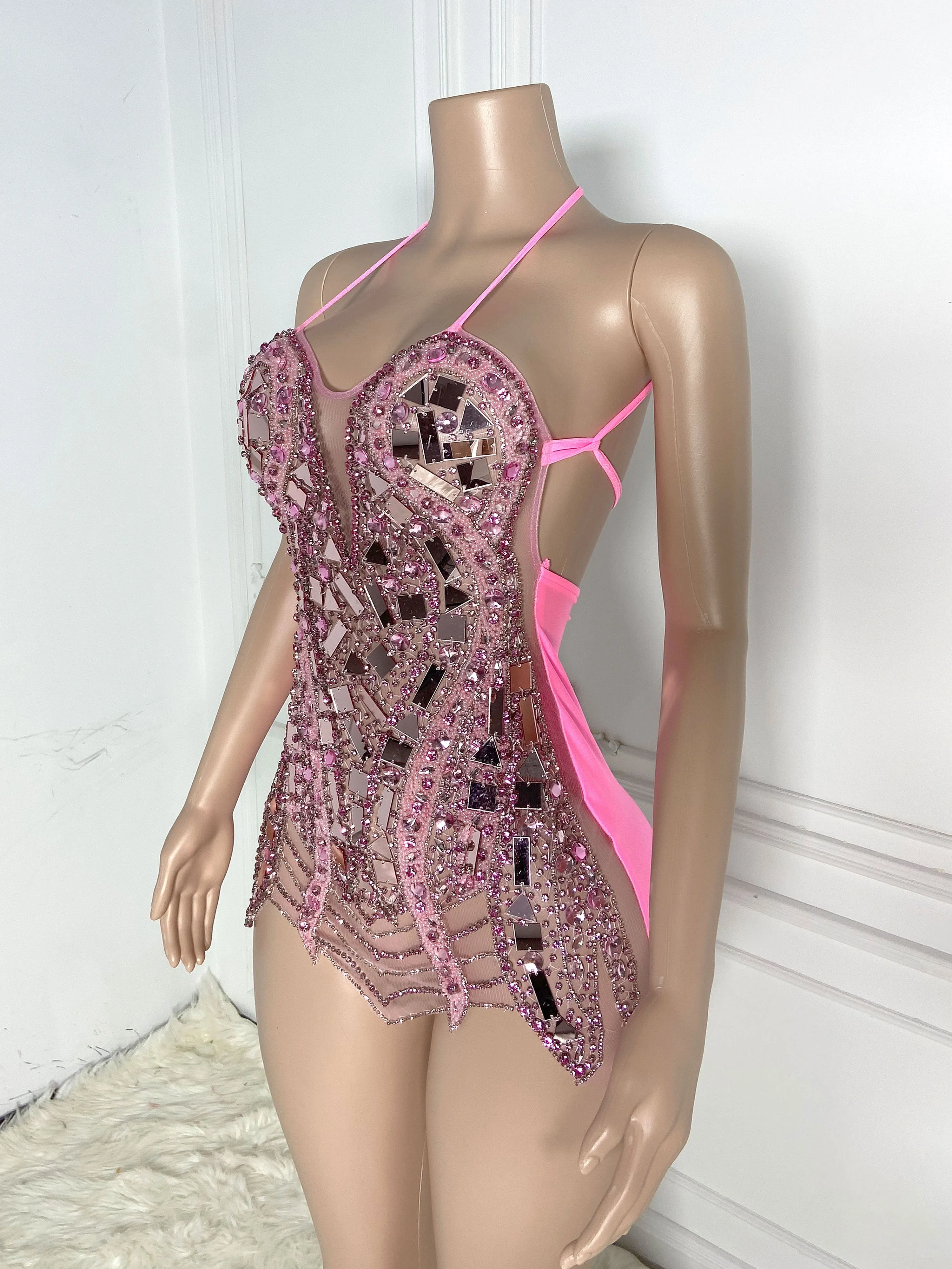 Enchanting Pink Backless Mini Dress