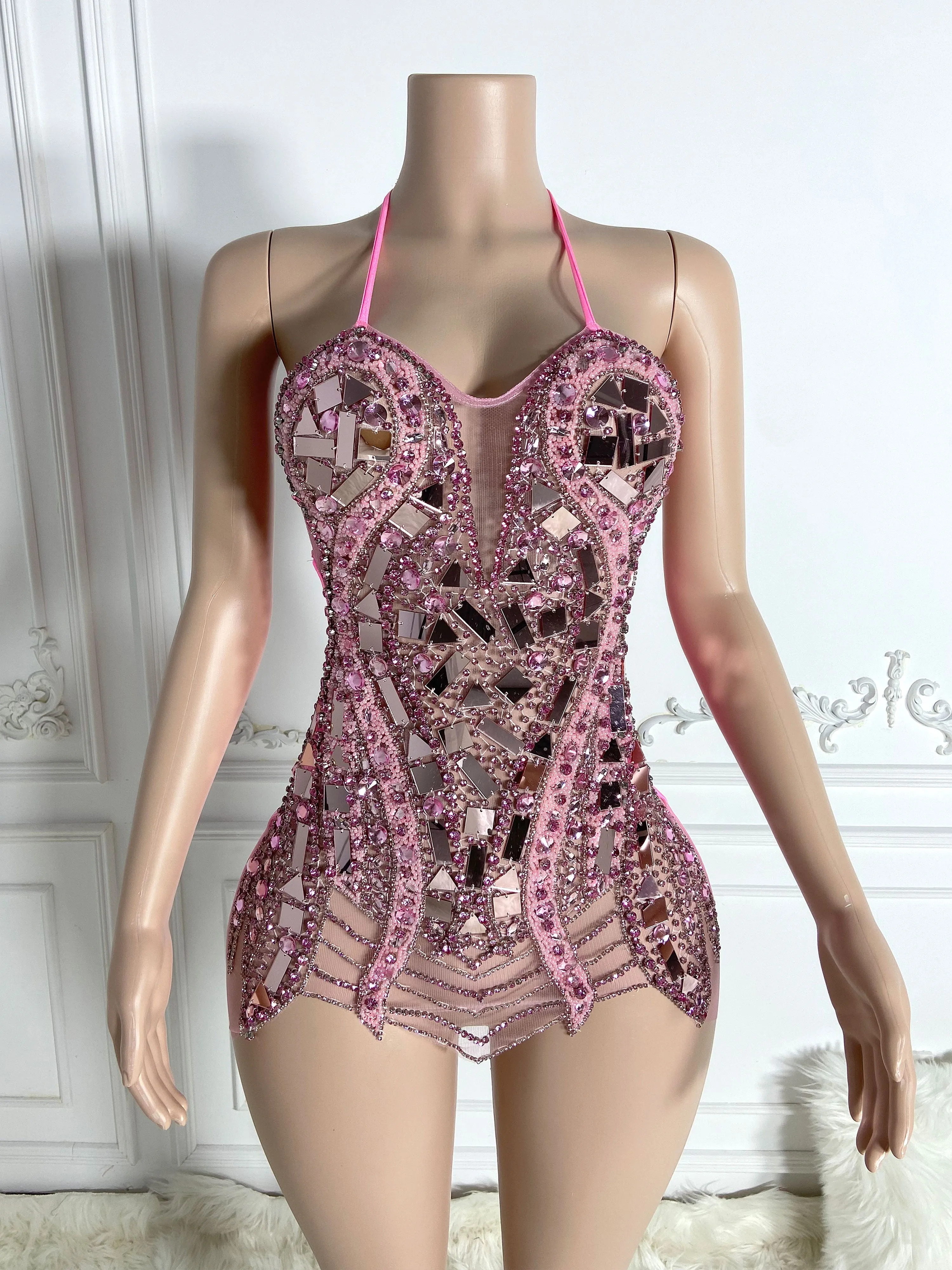 Enchanting Pink Backless Mini Dress