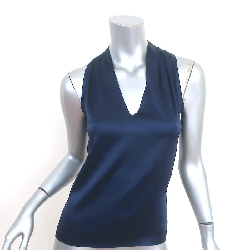 Etro Tank Top Navy Stretch Silk Satin Size 40 Sleeveless Blouse