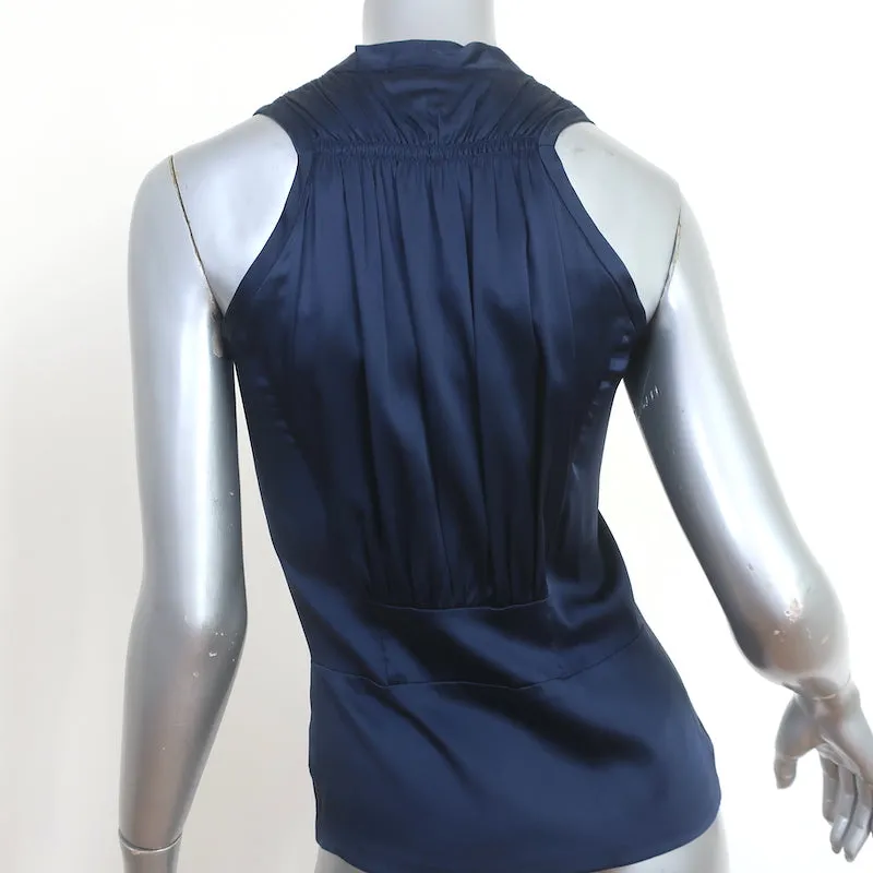 Etro Tank Top Navy Stretch Silk Satin Size 40 Sleeveless Blouse