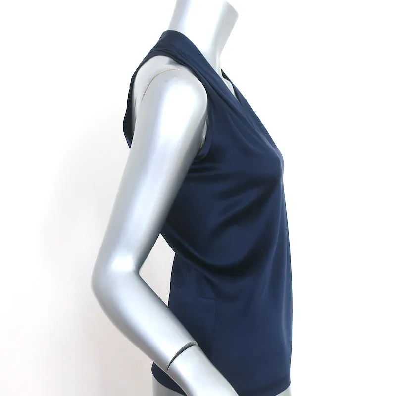 Etro Tank Top Navy Stretch Silk Satin Size 40 Sleeveless Blouse