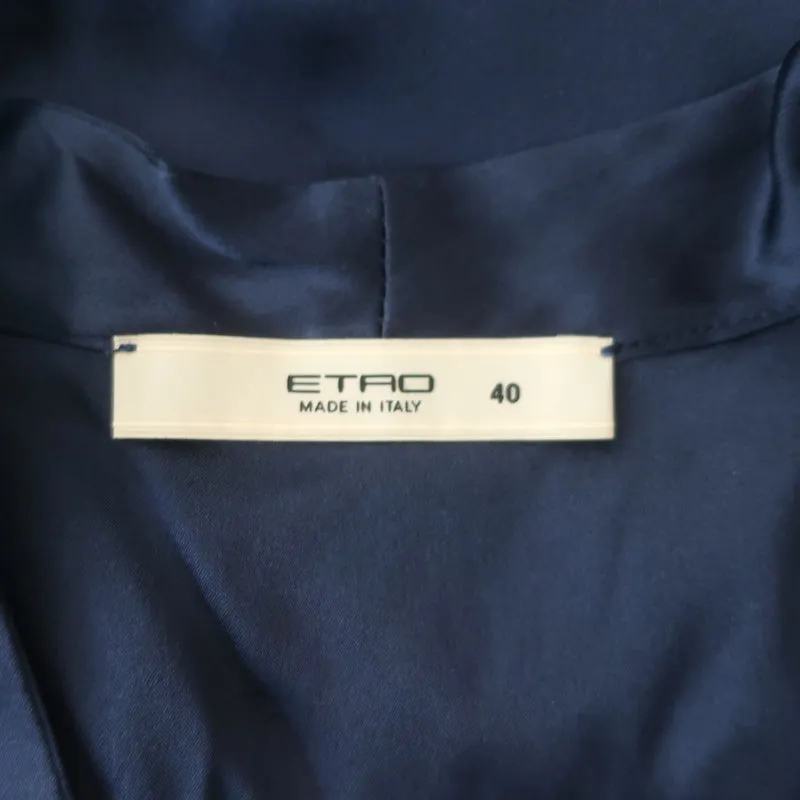 Etro Tank Top Navy Stretch Silk Satin Size 40 Sleeveless Blouse