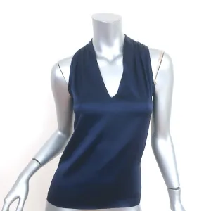 Etro Tank Top Navy Stretch Silk Satin Size 40 Sleeveless Blouse