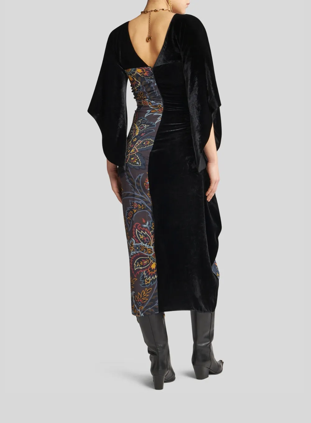 ETRO | Velvet & Floral Print Midi Dress