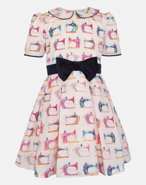 Eugenie: Sewing print dress & velvet headband