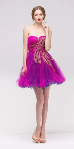 Eureka 2268 Embellished Bodice Strapless Dress Tulle Short