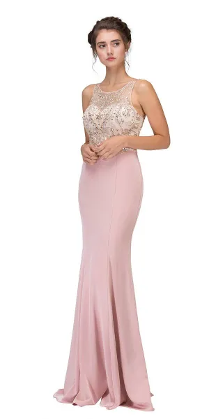 Eureka 7022 Mermaid Dress Illusion Beaded Illusion Top Stretch Satin