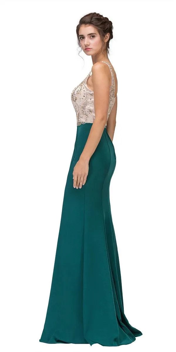 Eureka 7022 Mermaid Dress Illusion Beaded Illusion Top Stretch Satin