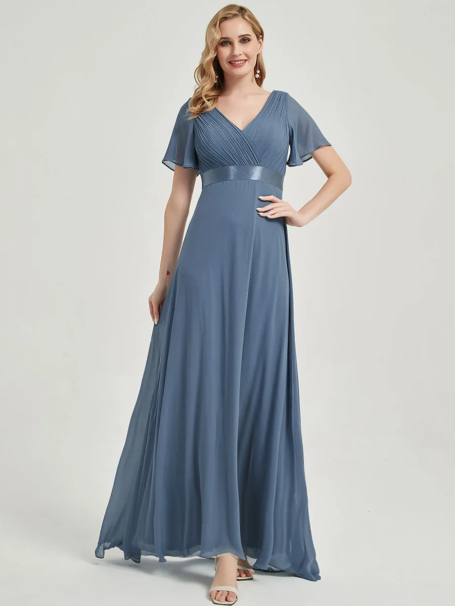 [Final Sale] Stormy Short Sleeves Floor-Length Chiffon Bridesmaid Dress For Bridesmaids