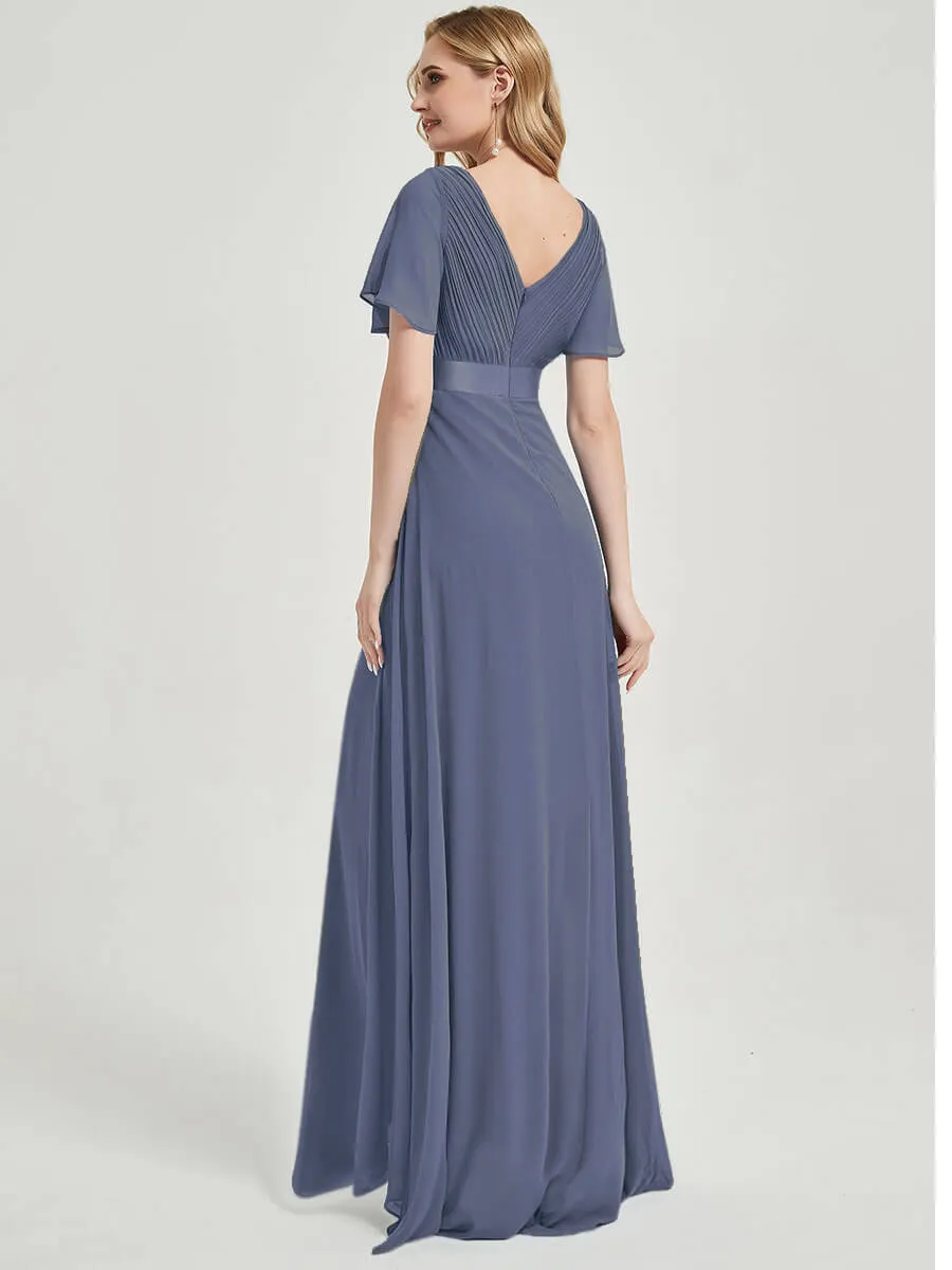 [Final Sale] Stormy Short Sleeves Floor-Length Chiffon Bridesmaid Dress For Bridesmaids