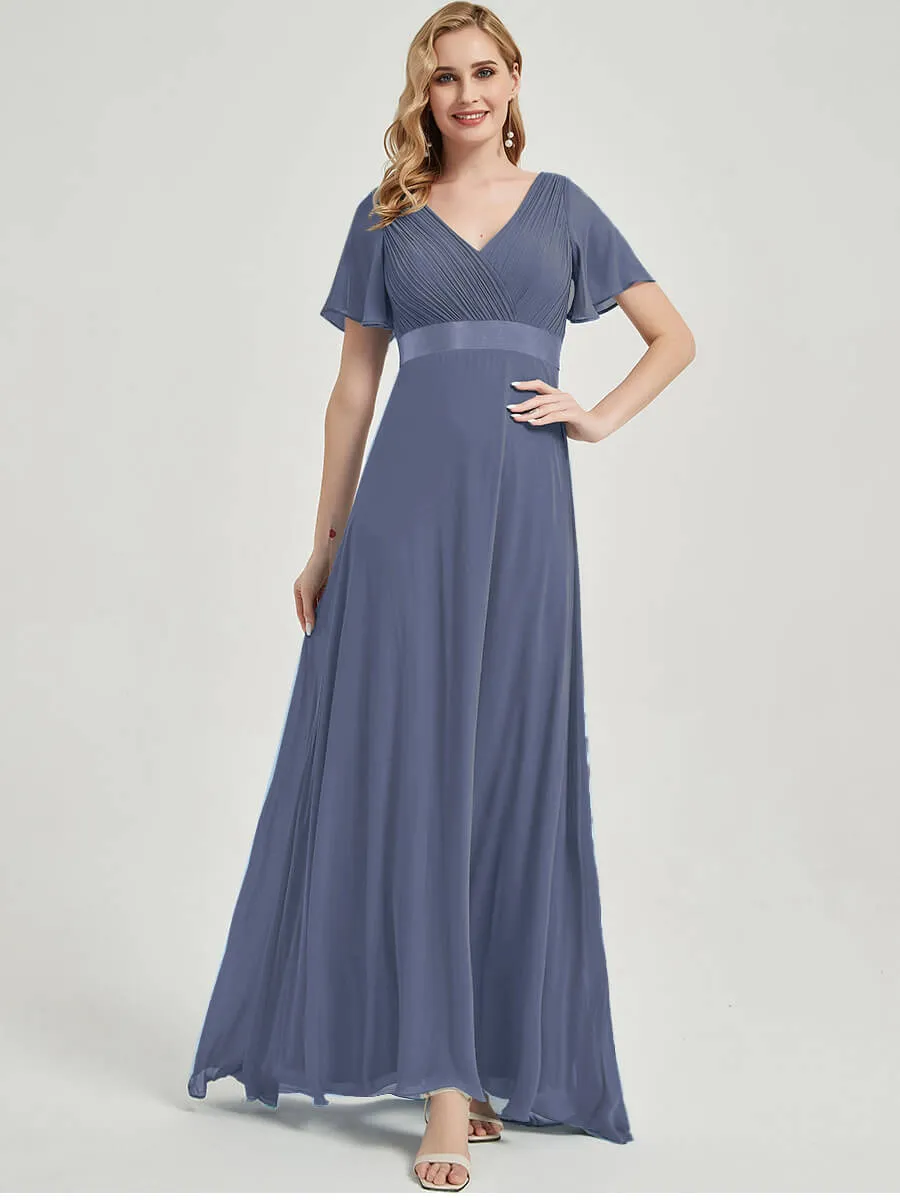 [Final Sale] Stormy Short Sleeves Floor-Length Chiffon Bridesmaid Dress For Bridesmaids