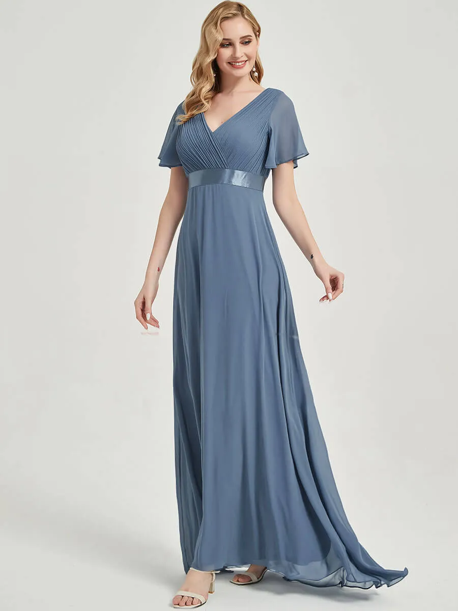 [Final Sale] Terracotta Floor-Length Ruffle Sleeve Chiffon  Bridesmaid Dresses