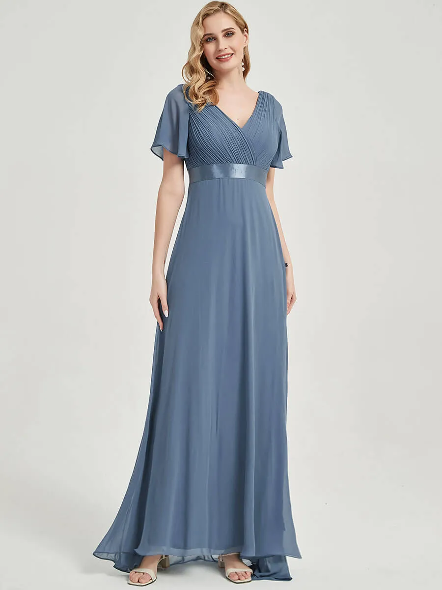 [Final Sale] Terracotta Floor-Length Ruffle Sleeve Chiffon  Bridesmaid Dresses