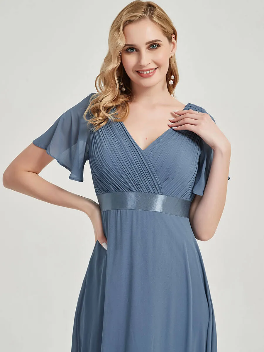 [Final Sale] Terracotta Floor-Length Ruffle Sleeve Chiffon  Bridesmaid Dresses