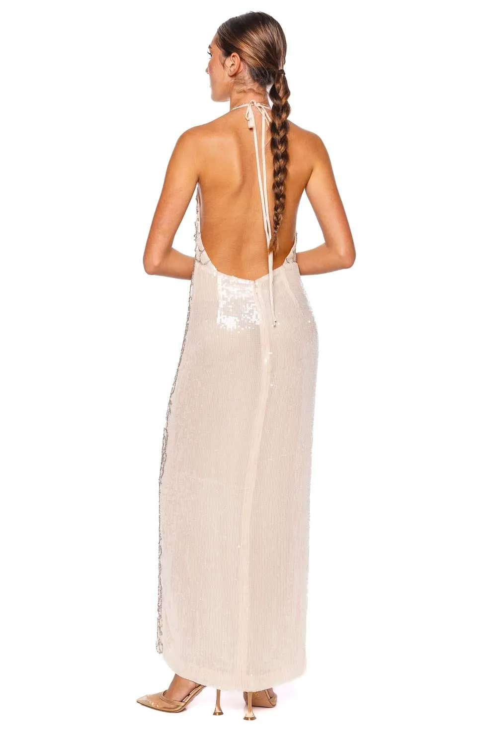 Floral Crystal Open Back Maxi Dress