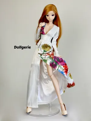 Floral Deep-V Long Sleeve High Slit Dress