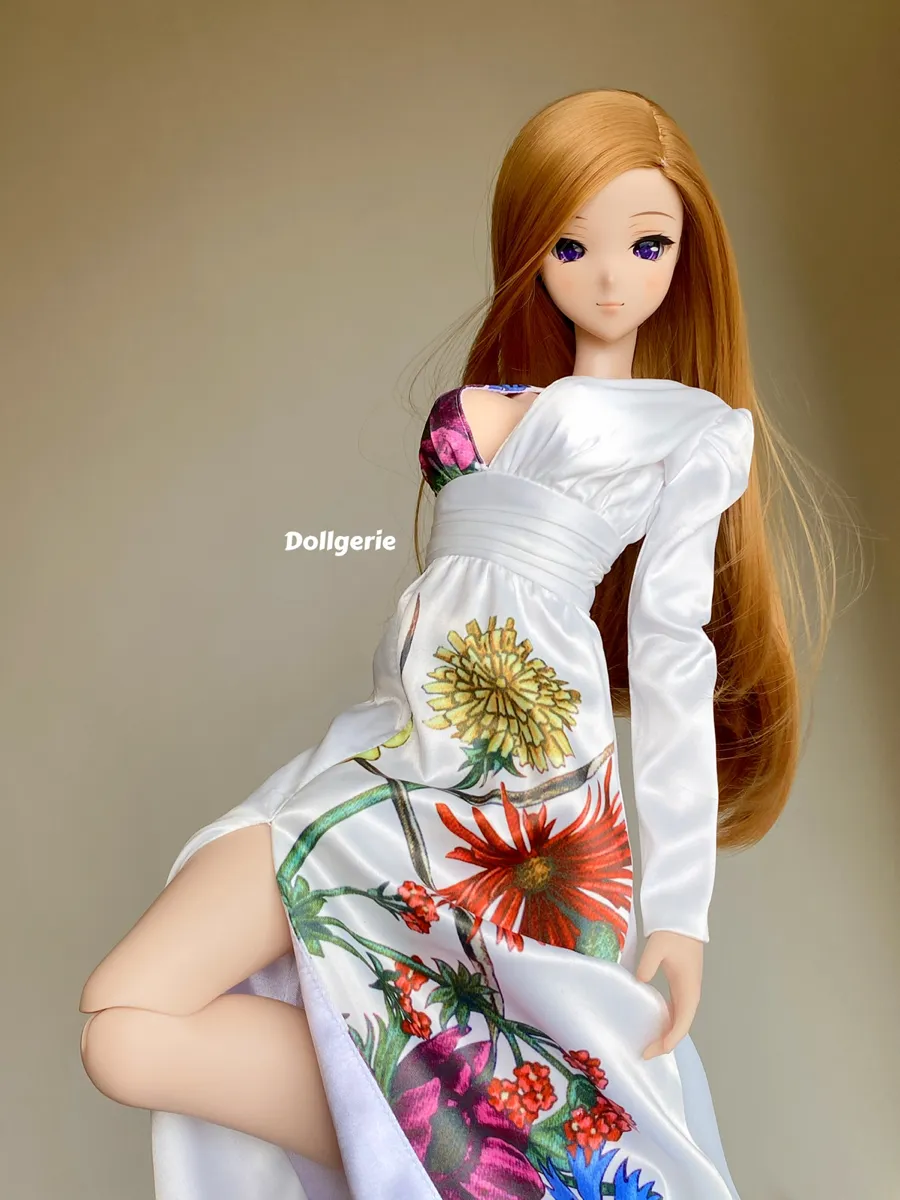 Floral Deep-V Long Sleeve High Slit Dress