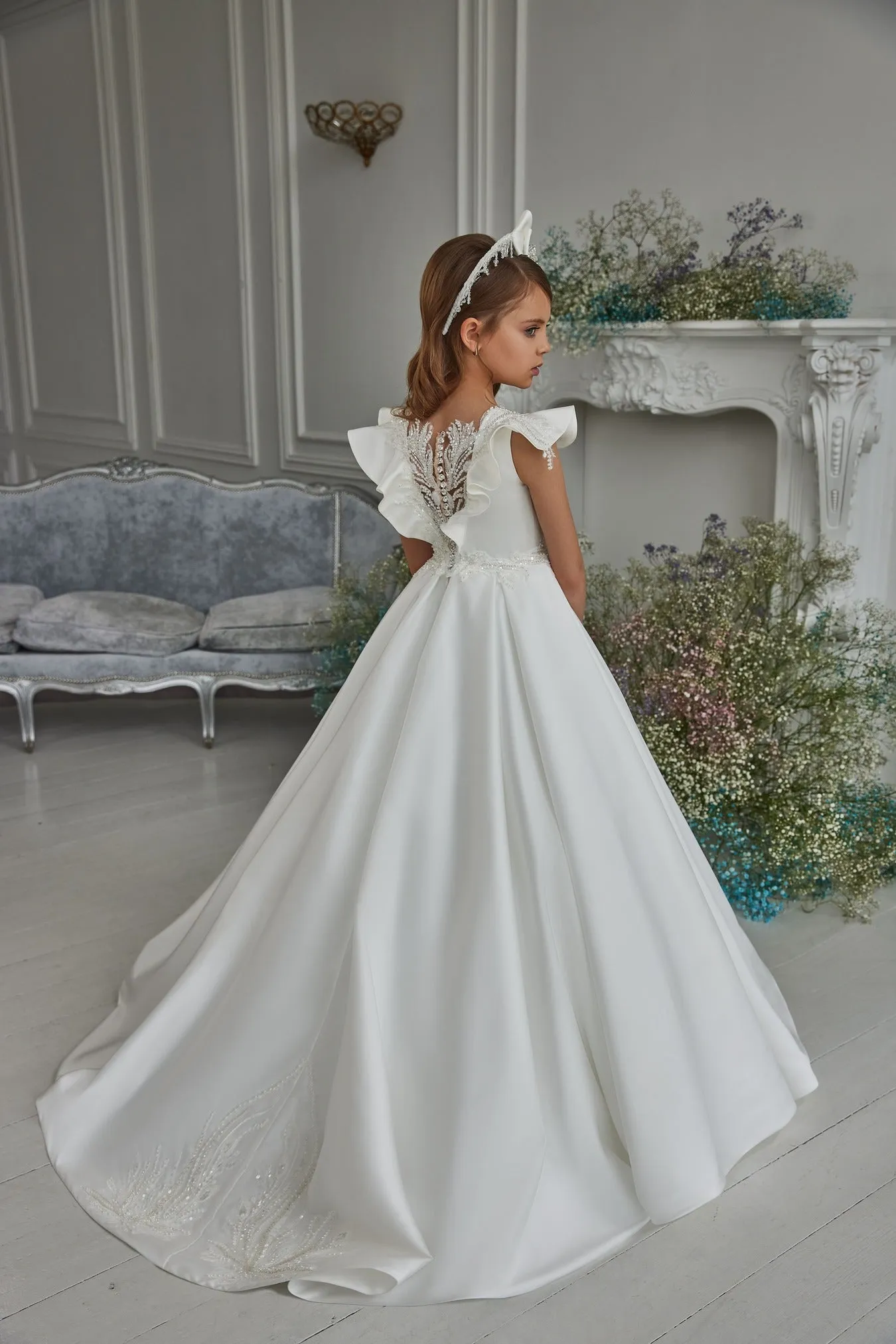 Flutter Sleeve Traditional Dress for Communions