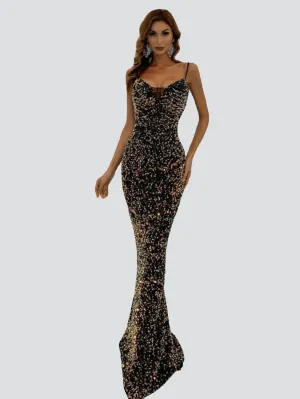Formal Mermaid Hem Sequin Evening Dress M0623
