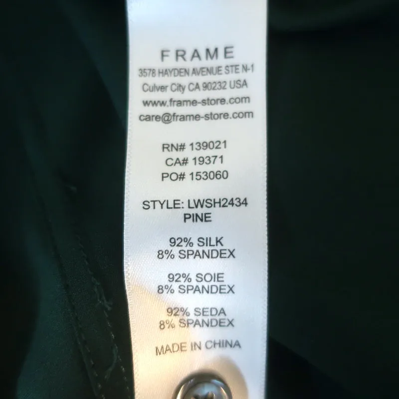 FRAME The Standard Shirt Pine Stretch Silk Size Extra Small Long Sleeve Top NEW