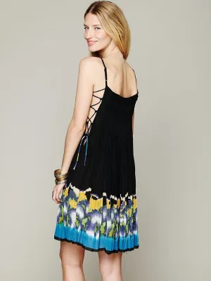 Free People Black Imperial Pin-tuck Corset Side Lace Dress Size XS