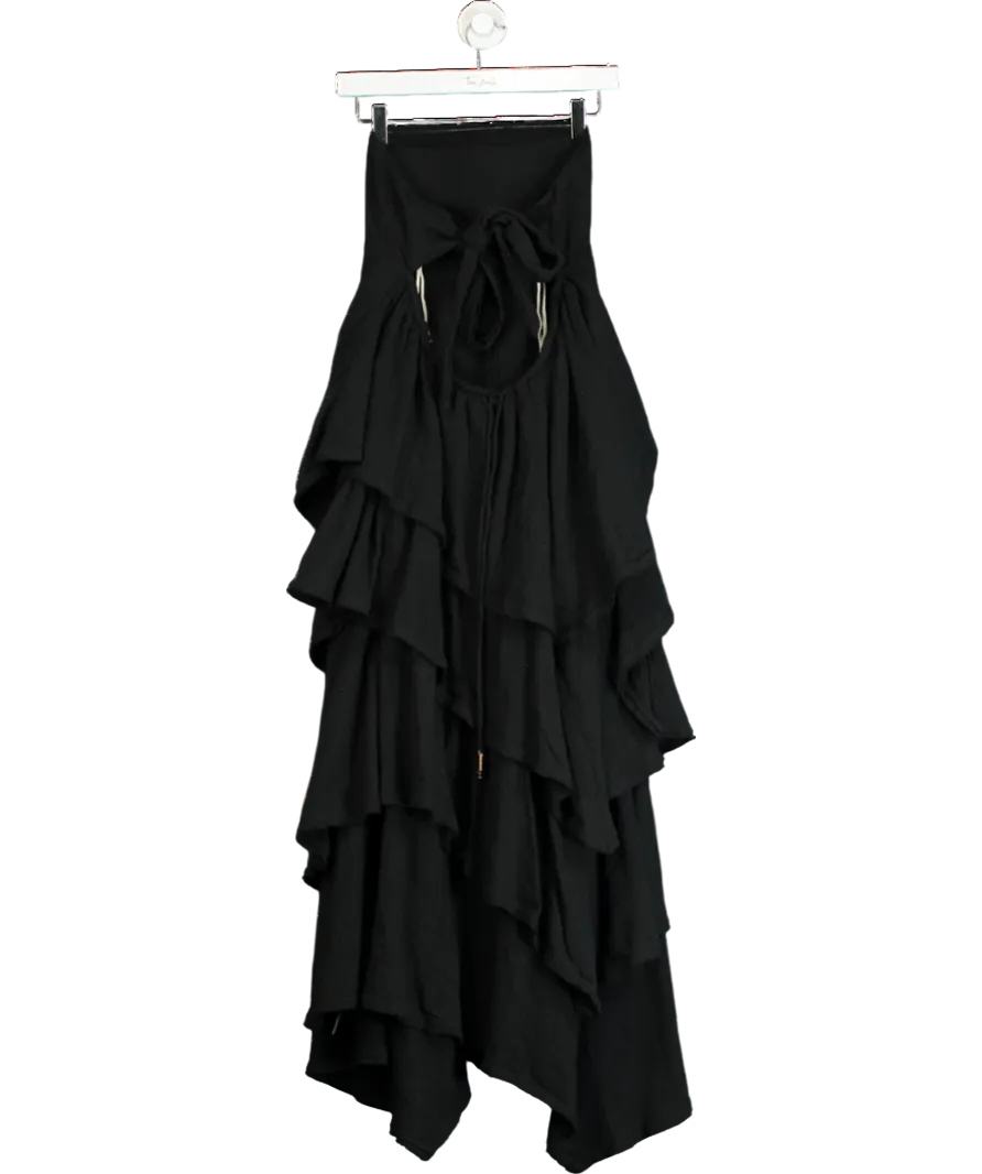 Free People Black Knot Back Tiered Strapless Midi Dress UK L