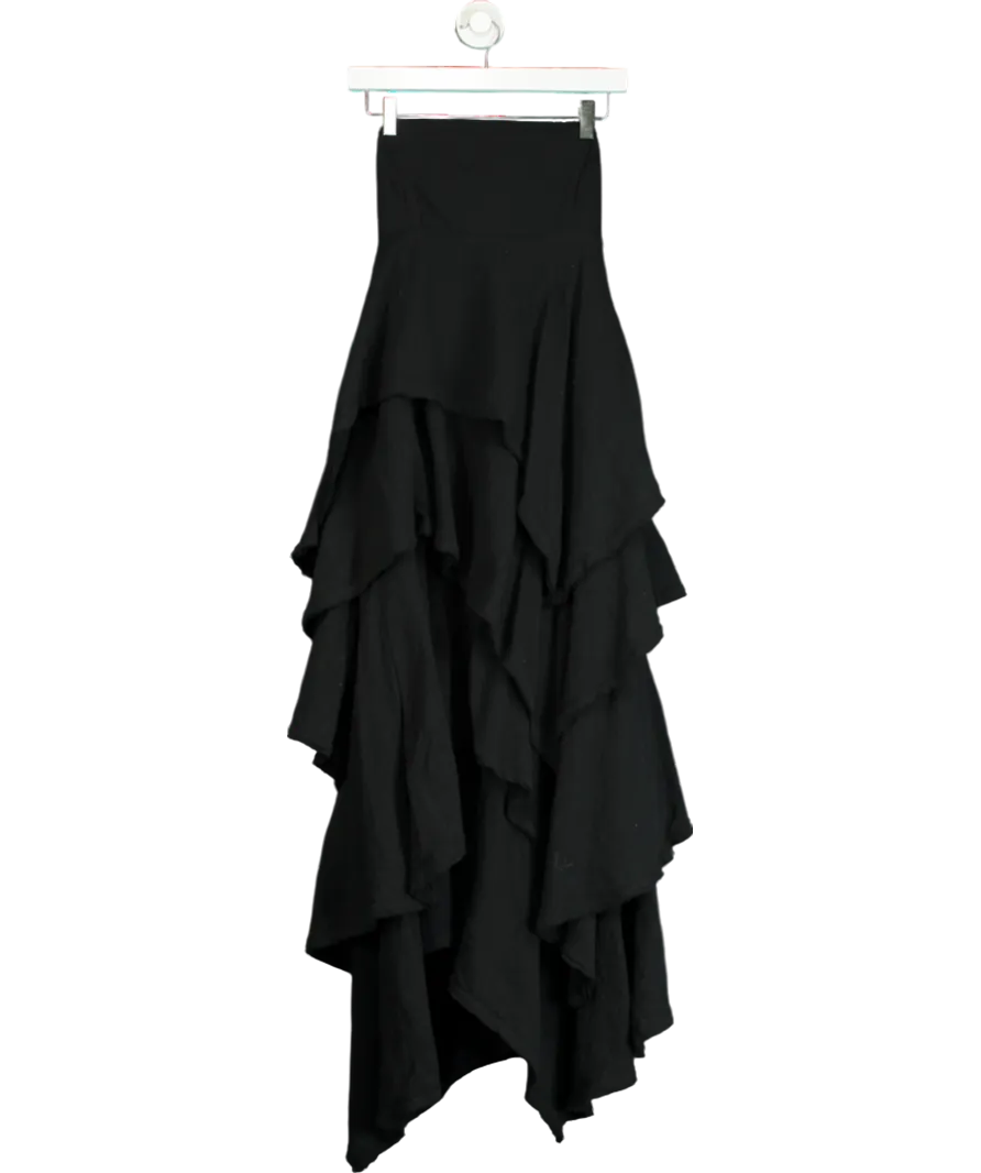 Free People Black Knot Back Tiered Strapless Midi Dress UK L