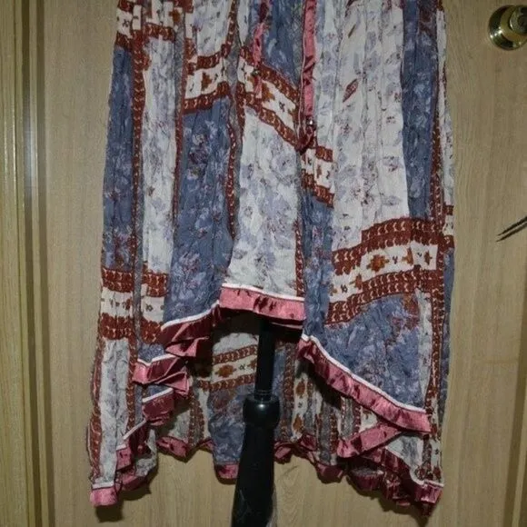 Free People Red &amp; Blue Patchwork Boho Cotton Summer Dress