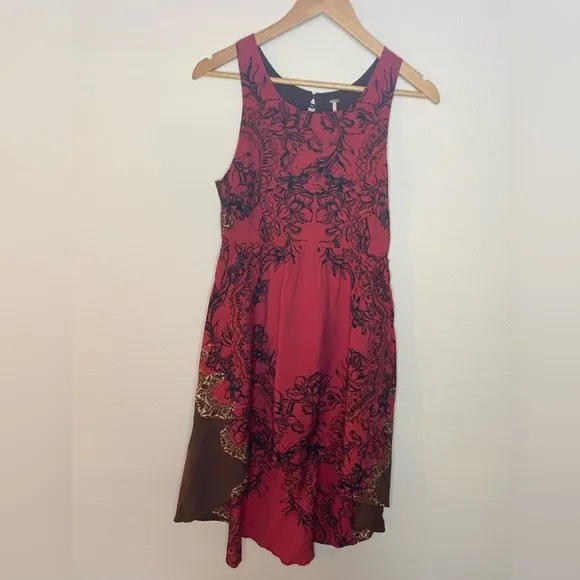 Free People Russian Red Hi-Lo Sleeveless Printed Lace Open Back Boho Dress
