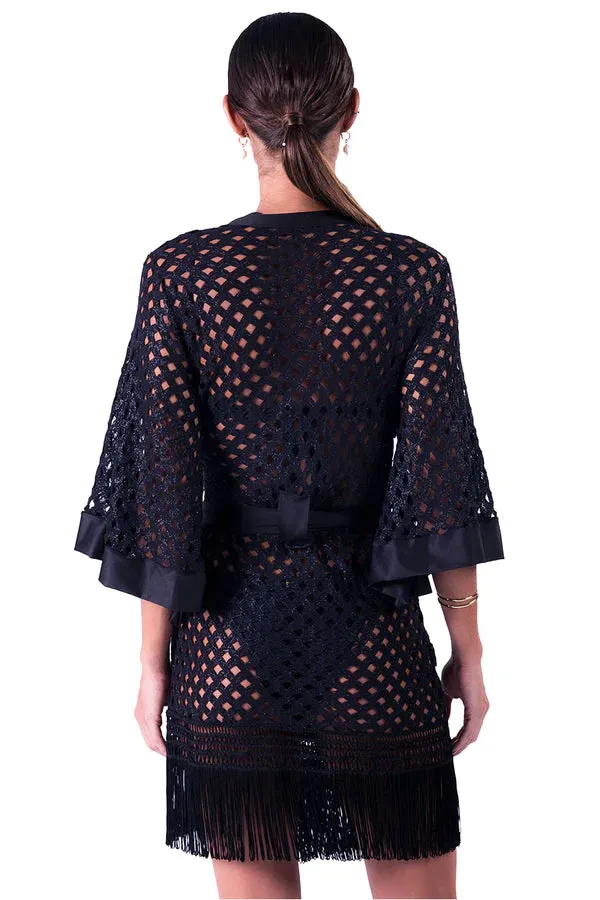 FRINGED KIMONO - BLACK