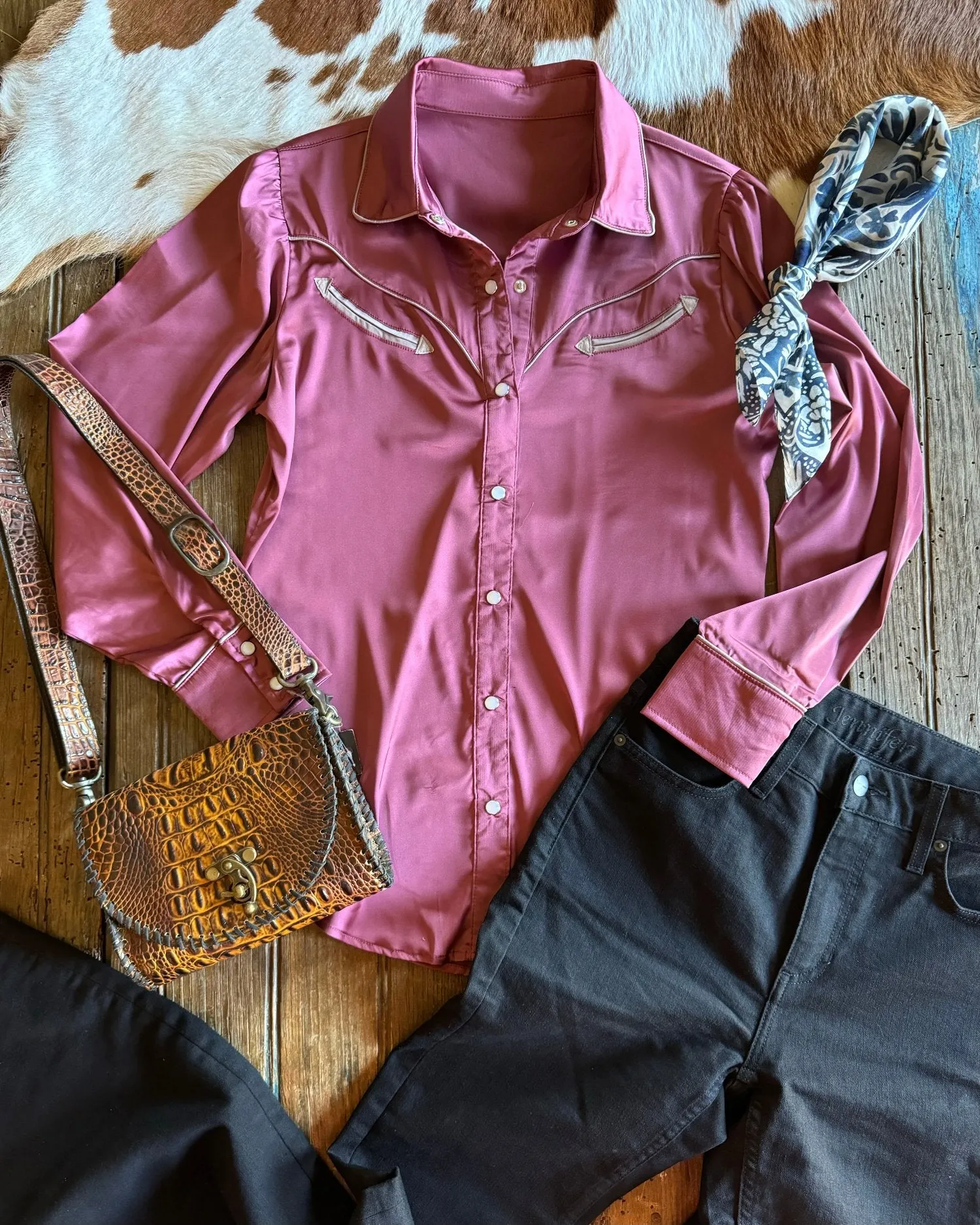 Frisco Satin Long Sleeved Pearl Snap Shirt
