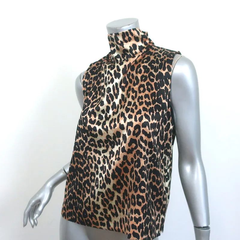 GANNI Leopard Cowl Neck Top Stretch Silk Satin Size 38 Sleeveless Blouse
