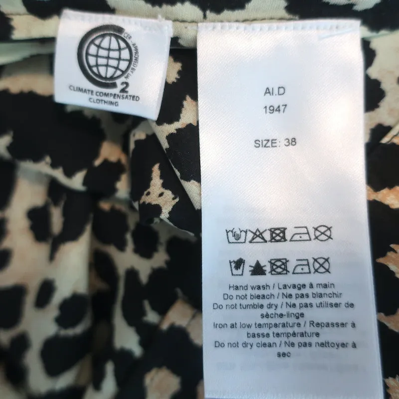 GANNI Leopard Cowl Neck Top Stretch Silk Satin Size 38 Sleeveless Blouse