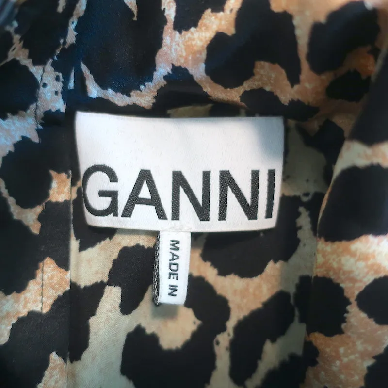 GANNI Leopard Cowl Neck Top Stretch Silk Satin Size 38 Sleeveless Blouse