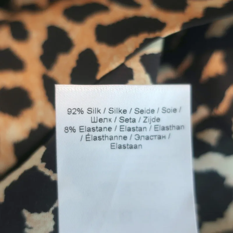 GANNI Leopard Cowl Neck Top Stretch Silk Satin Size 38 Sleeveless Blouse