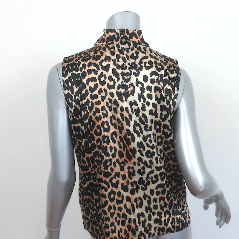 GANNI Leopard Cowl Neck Top Stretch Silk Satin Size 38 Sleeveless Blouse