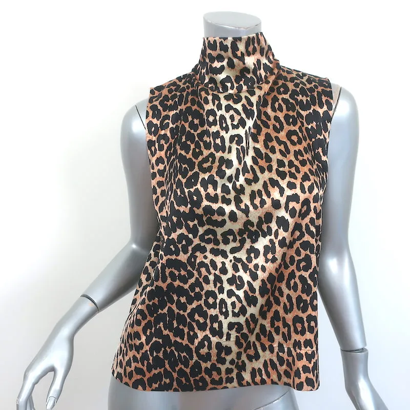 GANNI Leopard Cowl Neck Top Stretch Silk Satin Size 38 Sleeveless Blouse