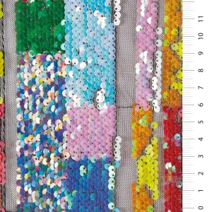 Geometric Design Sheer Ribbon Sequin Embroidery Tulle Multi Color Fabric