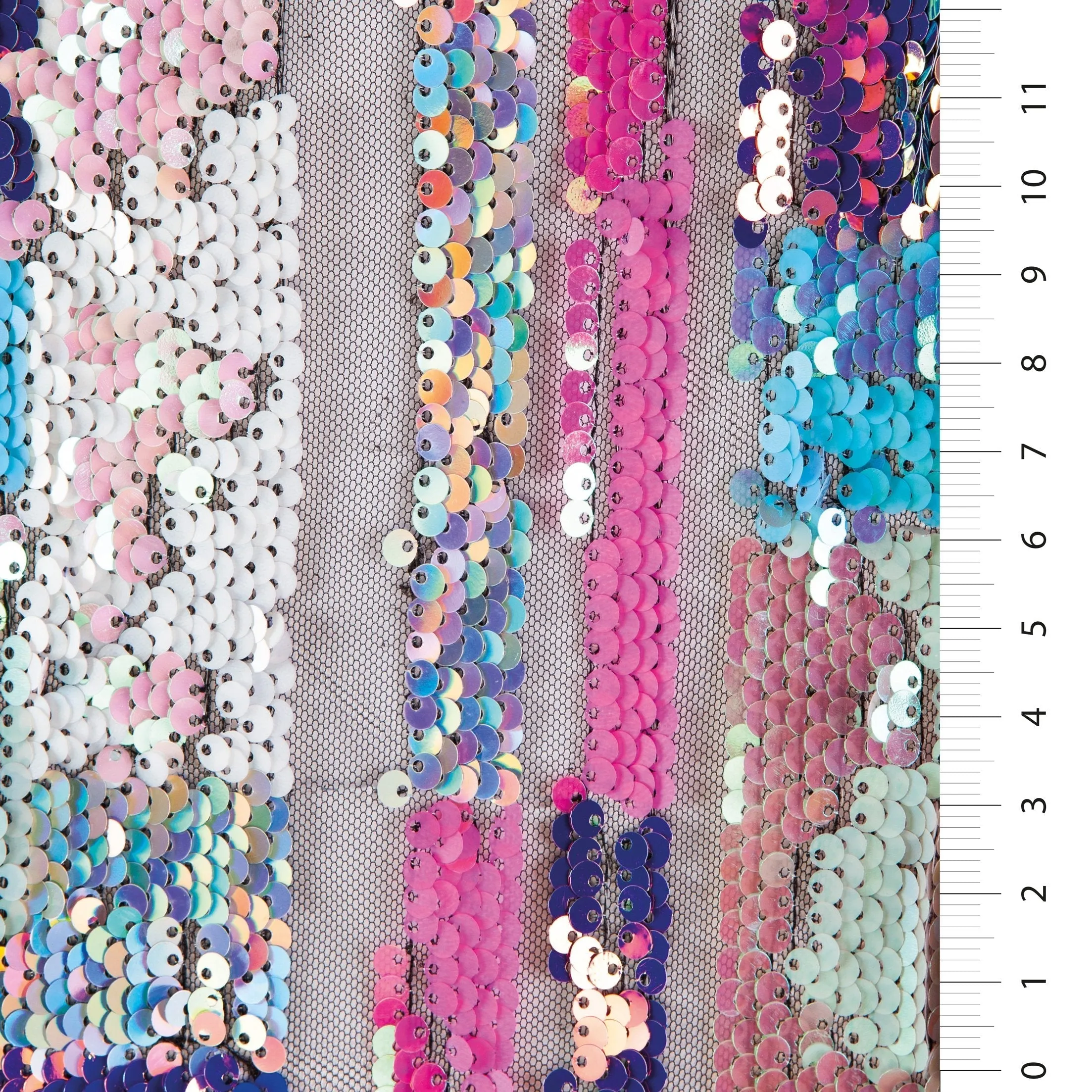 Geometric Design Sheer Ribbon Sequin Embroidery Tulle Multi Color Fabric