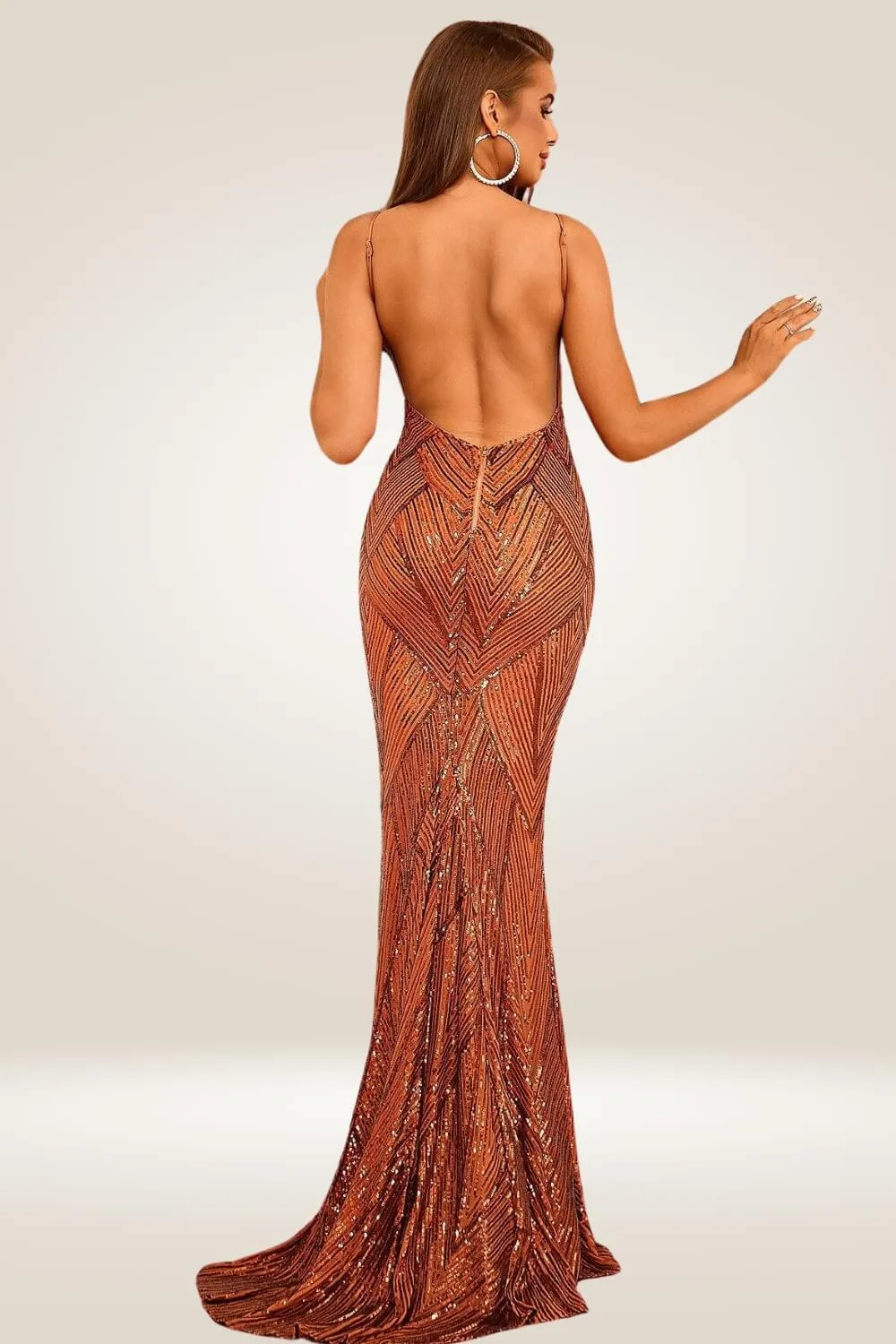 Geometric Sequin Copper Orange Maxi Dress