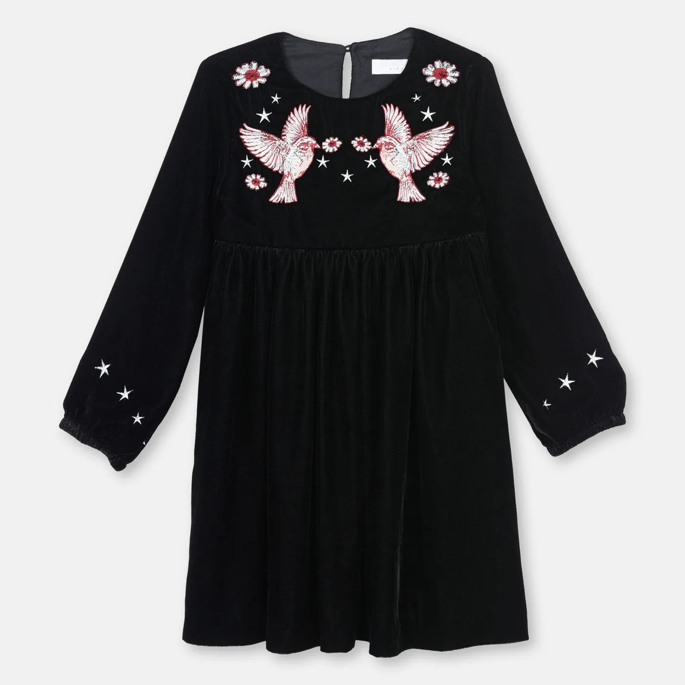 Girls Georgina Embroidered Velvet Dress