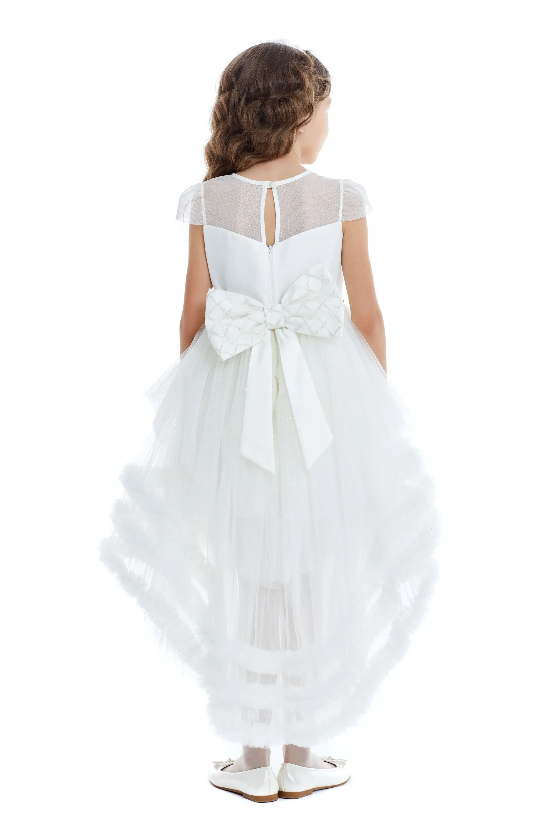 Girls High Low White Dress